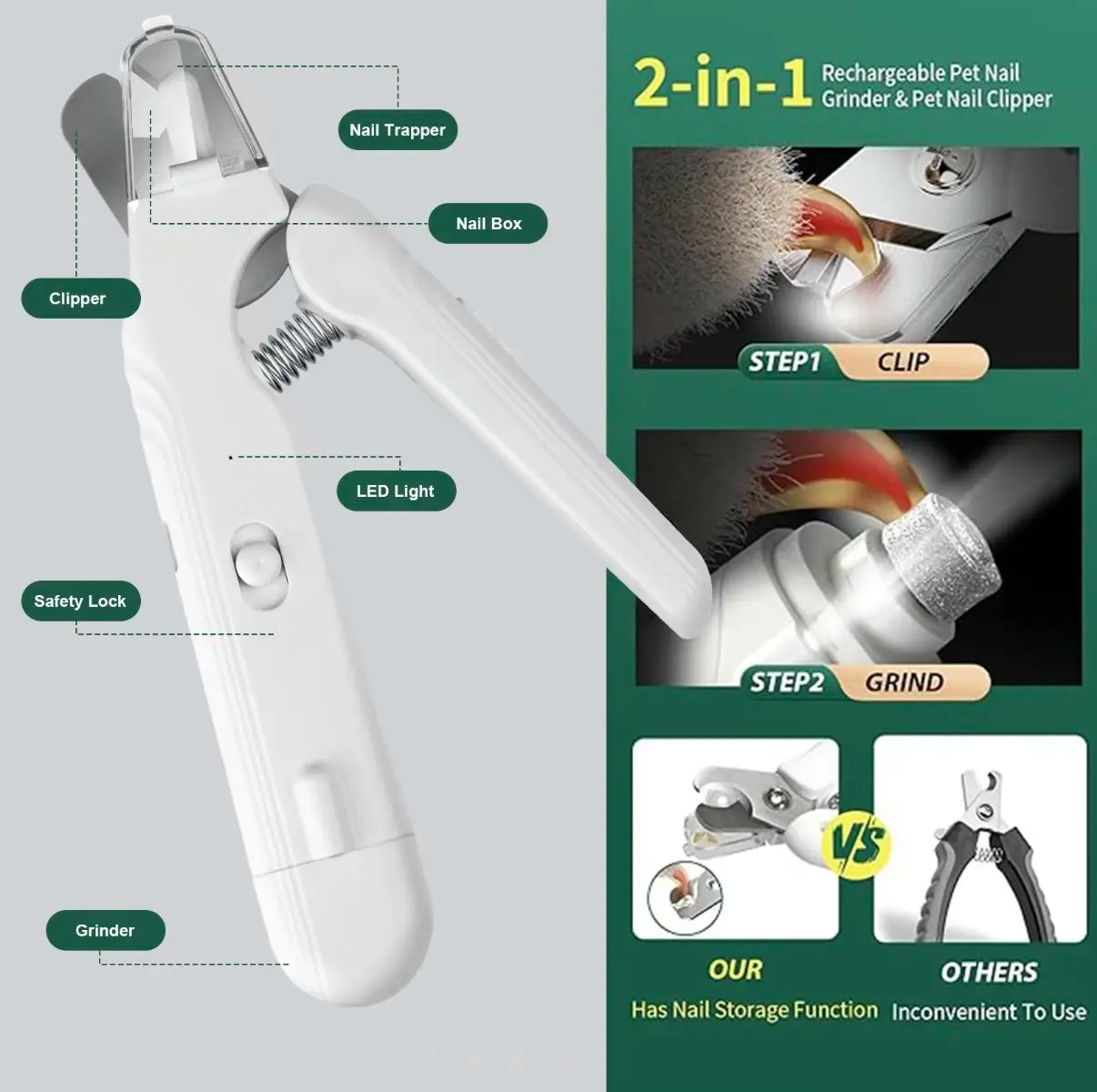 Puphaus 2-In-1 Pet Nail Clipper and Grinder